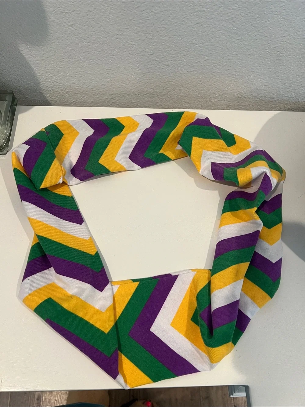 Chevron Mardi Gras Scarf in Purple, Green, Yellow & White